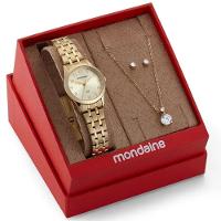 Kit Relógio Mondaine Dourado Com Colar E Brincos 32608lpmkde1k1 - 3