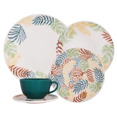 Aparelho de Jantar Caminho da Selva 30 Peças Cerâmica Estampa Floral Branco Oxford