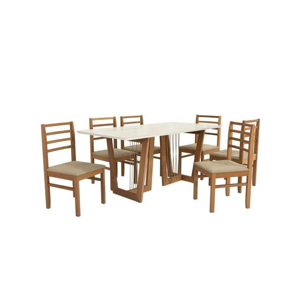Conjunto Sala De Jantar Elisa Em Madeira Maciça 6 Cadeiras Boucle Bege - 3
