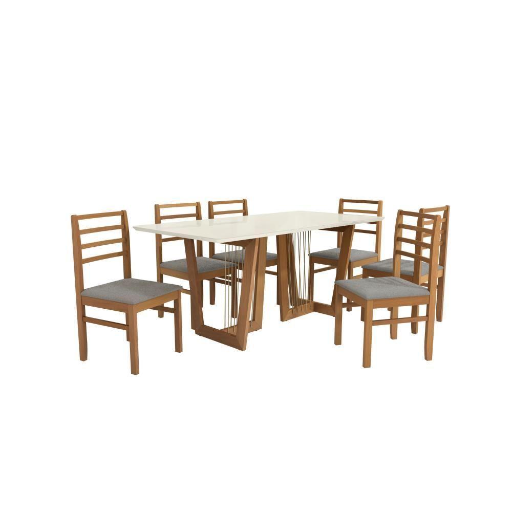 Conjunto Sala De Jantar Elisa Em Madeira Maciça 6 Cadeiras Boucle Cinza - 2