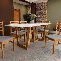 Conjunto Sala De Jantar Elisa Em Madeira Maciça 6 Cadeiras Boucle Cinza - 6