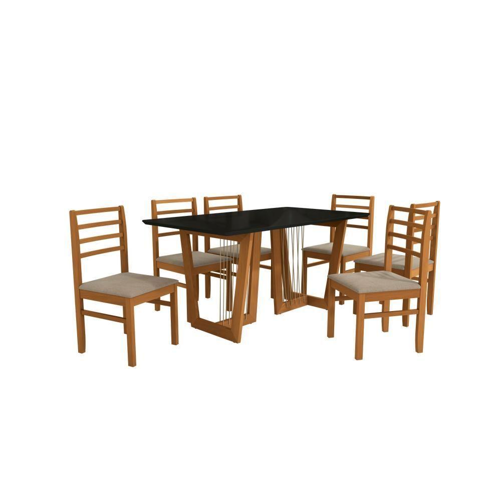 Conjunto Sala De Jantar Elisa Em Madeira Maciça 6 Cadeiras Linho Fendi - 9