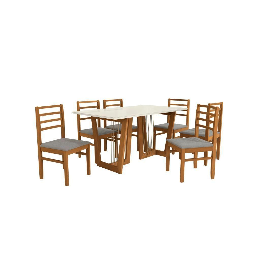 Conjunto Sala De Jantar Elisa Em Madeira Maciça 6 Cadeiras Boucle Cinza - 2