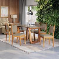 Conjunto Sala De Jantar Lina Em Madeira Maciça 6 Cadeiras Linho Fendi - 1