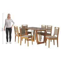 Conjunto Sala De Jantar Lina Em Madeira Maciça 6 Cadeiras Linho Fendi
