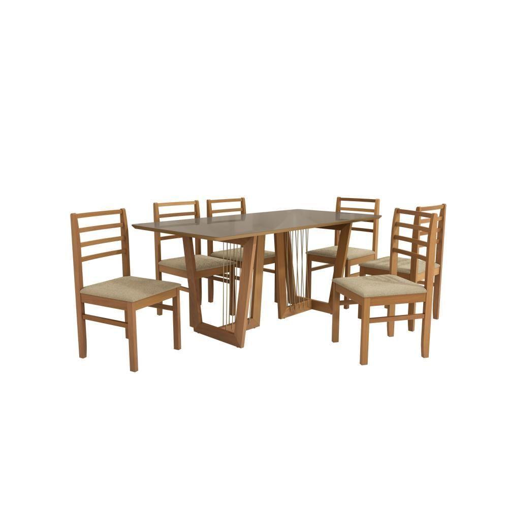 Conjunto Sala De Jantar Elisa Em Madeira Maciça 6 Cadeiras Boucle Bege - 2