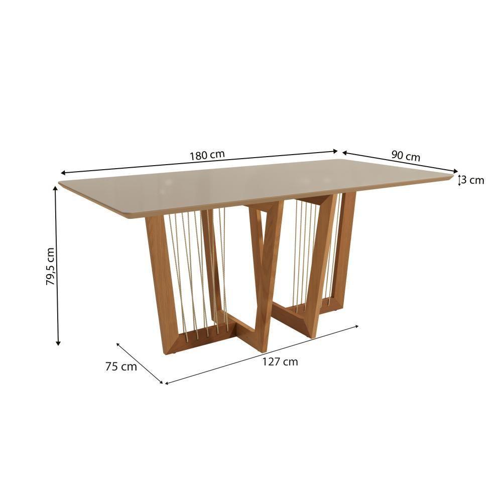 Conjunto Sala De Jantar Elisa Em Madeira Maciça 6 Cadeiras Boucle Bege - 5