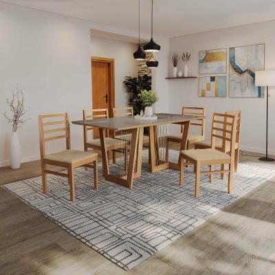 Conjunto Sala De Jantar Elisa Em Madeira Maciça 6 Cadeiras Boucle Bege