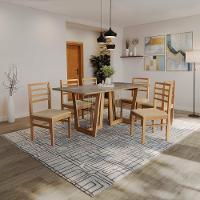 Conjunto Sala De Jantar Elisa Em Madeira Maciça 6 Cadeiras Boucle Bege - 1