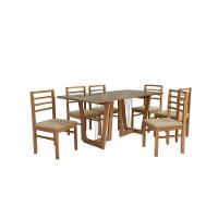 Conjunto Sala De Jantar Elisa Em Madeira Maciça 6 Cadeiras Boucle Bege - 2