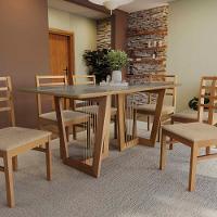 Conjunto Sala De Jantar Elisa Em Madeira Maciça 6 Cadeiras Boucle Bege - 6