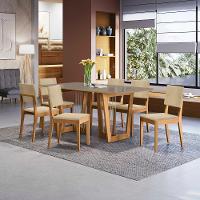 Conjunto Sala De Jantar Dora Em Madeira Maciça 6 Cadeiras Boucle Bege - 1