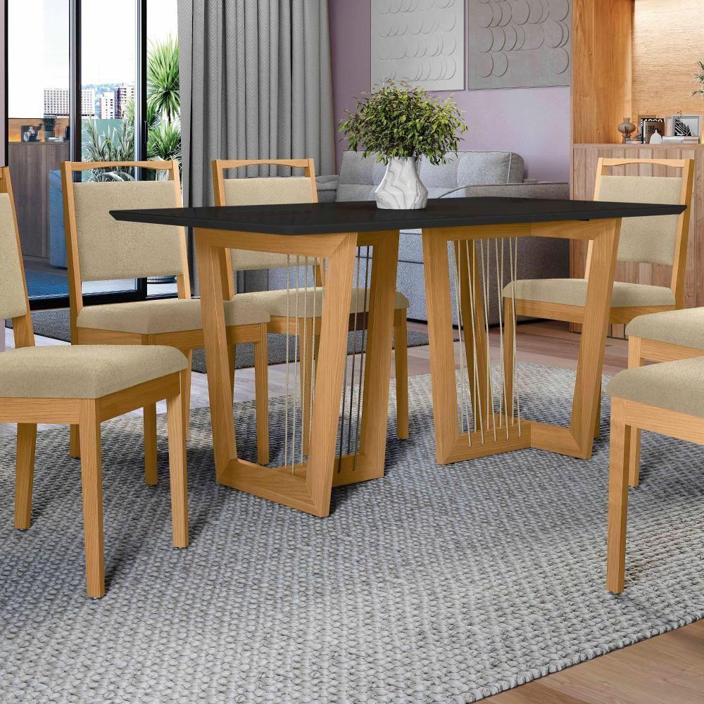 Conjunto Sala De Jantar Lina Em Madeira Maciça 6 Cadeiras Linho Fendi - 6