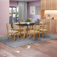 Conjunto Sala De Jantar Lina Em Madeira Maciça 6 Cadeiras Linho Fendi - 1