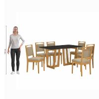 Conjunto Sala De Jantar Lina Em Madeira Maciça 6 Cadeiras Linho Fendi