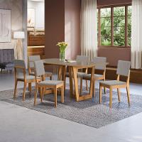 Conjunto Sala De Jantar Dora Em Madeira Maciça 6 Cadeiras Boucle Cinza - 1