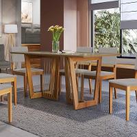 Conjunto Sala De Jantar Dora Em Madeira Maciça 6 Cadeiras Boucle Cinza - 6