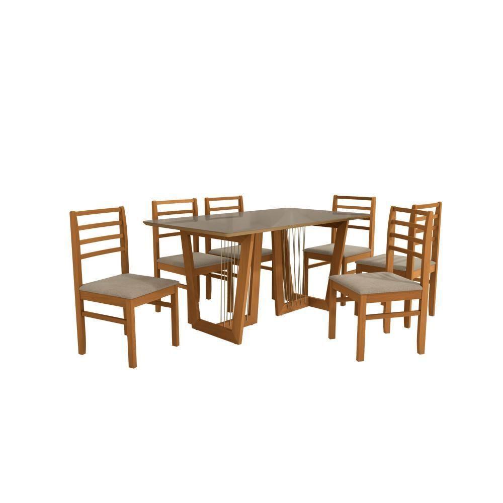 Conjunto Sala De Jantar Elisa Em Madeira Maciça 6 Cadeiras Linho Fendi - 2