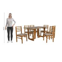 Conjunto Sala De Jantar Elisa Em Madeira Maciça 6 Cadeiras Linho Fendi