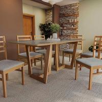 Conjunto Sala De Jantar Elisa Em Madeira Maciça 6 Cadeiras Boucle Cinza - 9