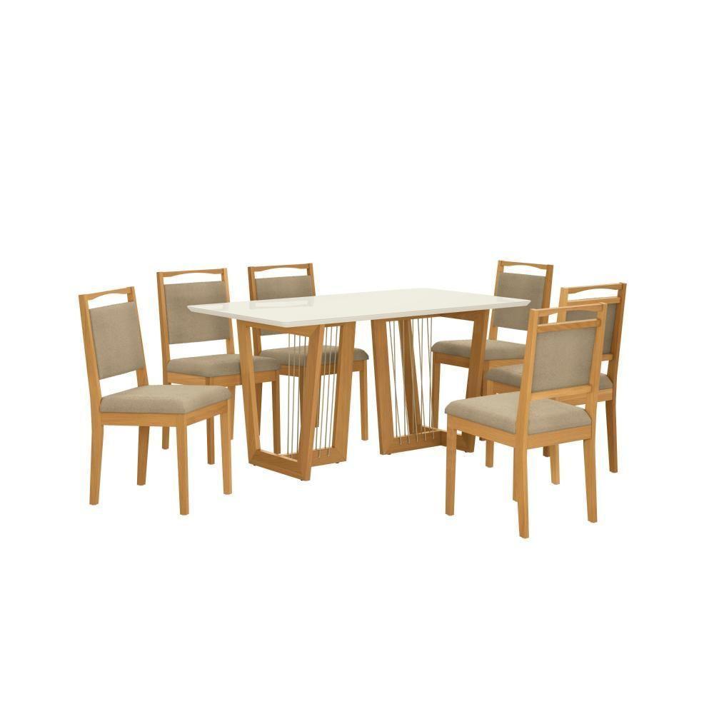 Conjunto Sala De Jantar Lina Em Madeira Maciça 6 Cadeiras Boucle Bege - 7