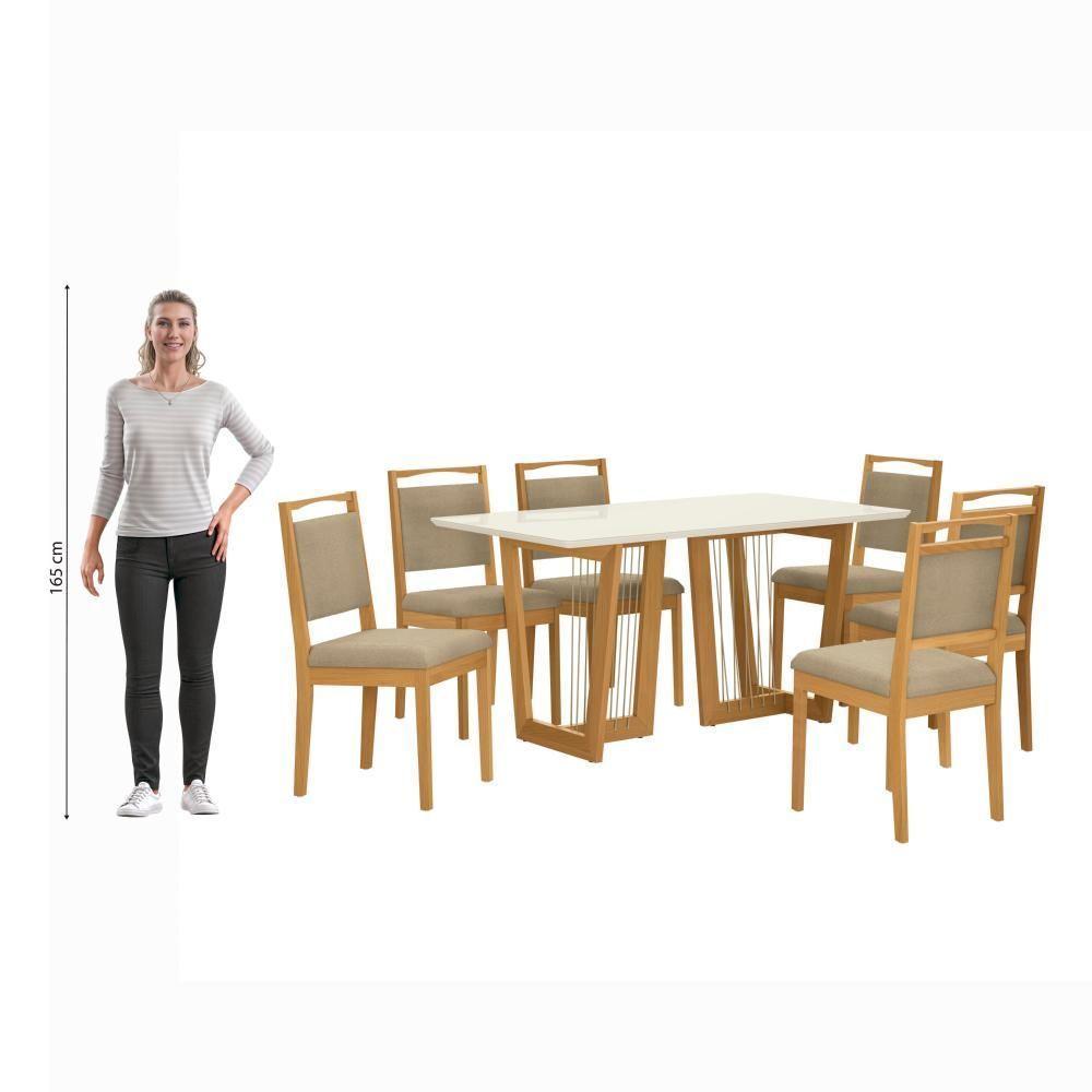 Conjunto Sala De Jantar Lina Em Madeira Maciça 6 Cadeiras Boucle Bege - 10