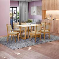 Conjunto Sala De Jantar Lina Em Madeira Maciça 6 Cadeiras Boucle Bege - 8