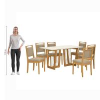 Conjunto Sala De Jantar Lina Em Madeira Maciça 6 Cadeiras Boucle Bege - 10