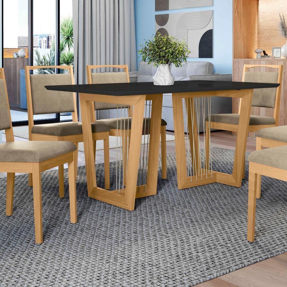 Conjunto Sala De Jantar Lina Em Madeira Maciça 6 Cadeiras Boucle Bege - 2