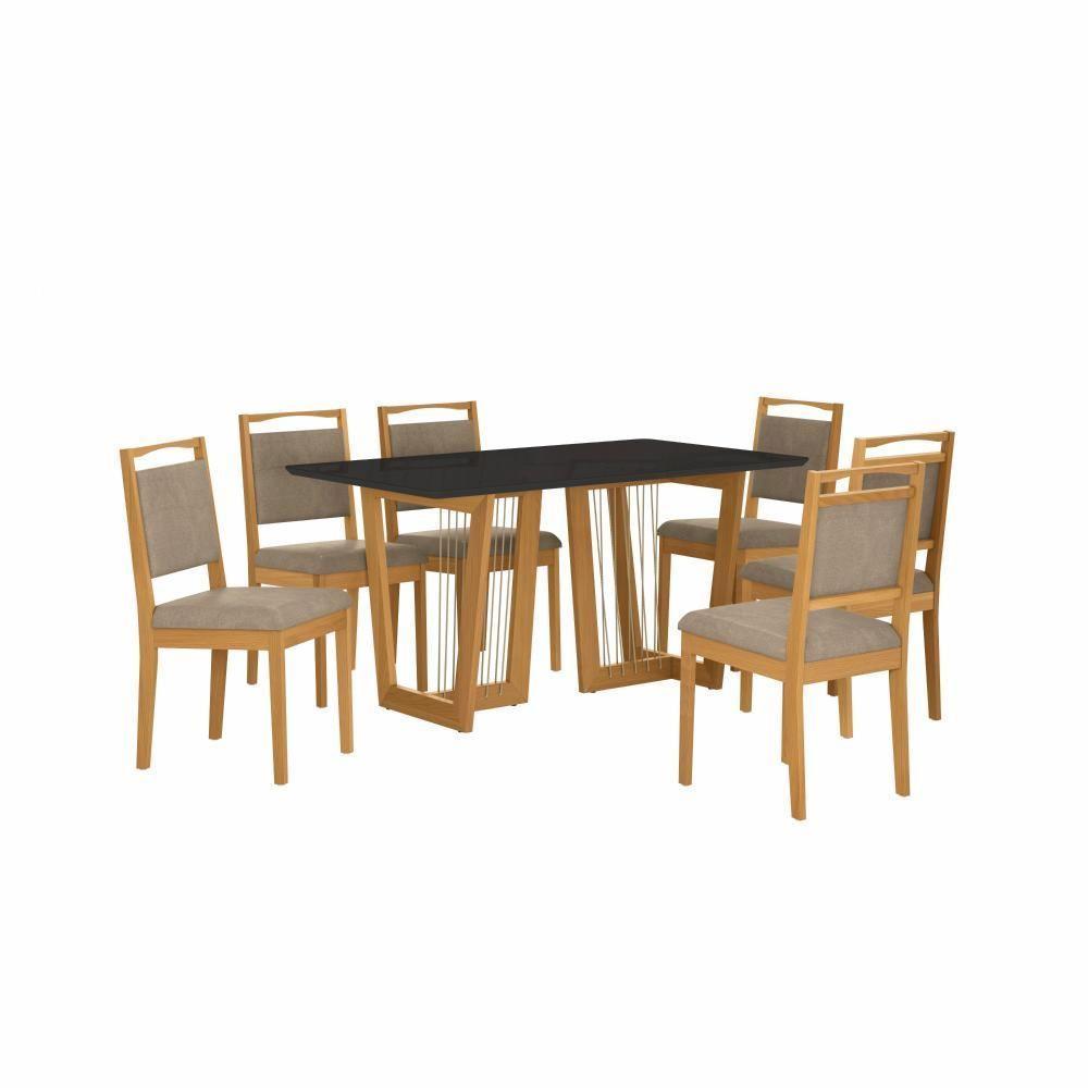 Conjunto Sala De Jantar Lina Em Madeira Maciça 6 Cadeiras Boucle Bege - 4
