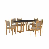 Conjunto Sala De Jantar Lina Em Madeira Maciça 6 Cadeiras Boucle Bege