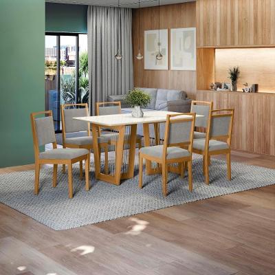 Conjunto Sala De Jantar Lina Em Madeira Maciça 6 Cadeiras Boucle Cinza