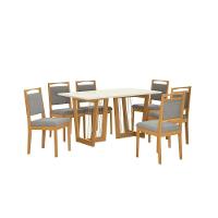 Conjunto Sala De Jantar Lina Em Madeira Maciça 6 Cadeiras Boucle Cinza - 2
