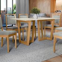 Conjunto Sala De Jantar Lina Em Madeira Maciça 6 Cadeiras Boucle Cinza - 6
