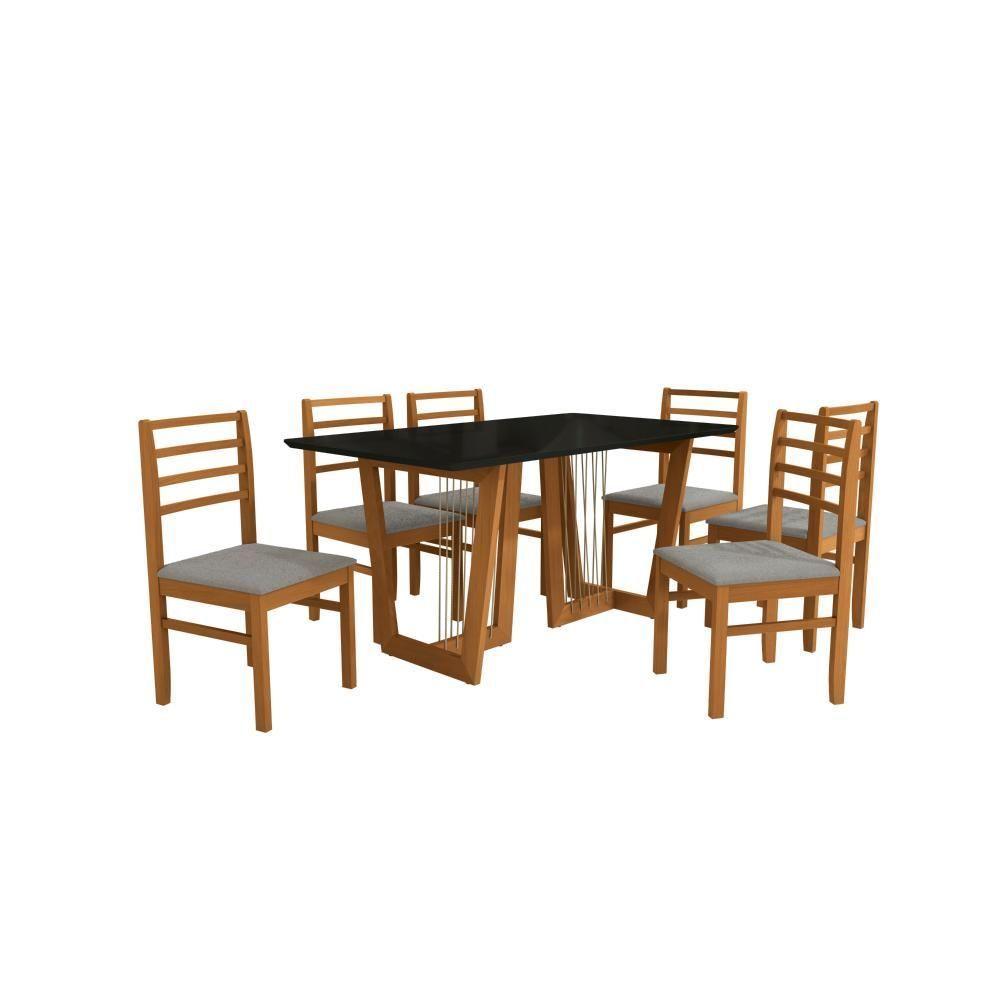 Conjunto Sala De Jantar Elisa Em Madeira Maciça 6 Cadeiras Boucle Cinza - 6
