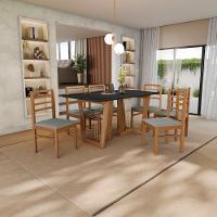 Conjunto Sala De Jantar Elisa Em Madeira Maciça 6 Cadeiras Boucle Cinza - 1