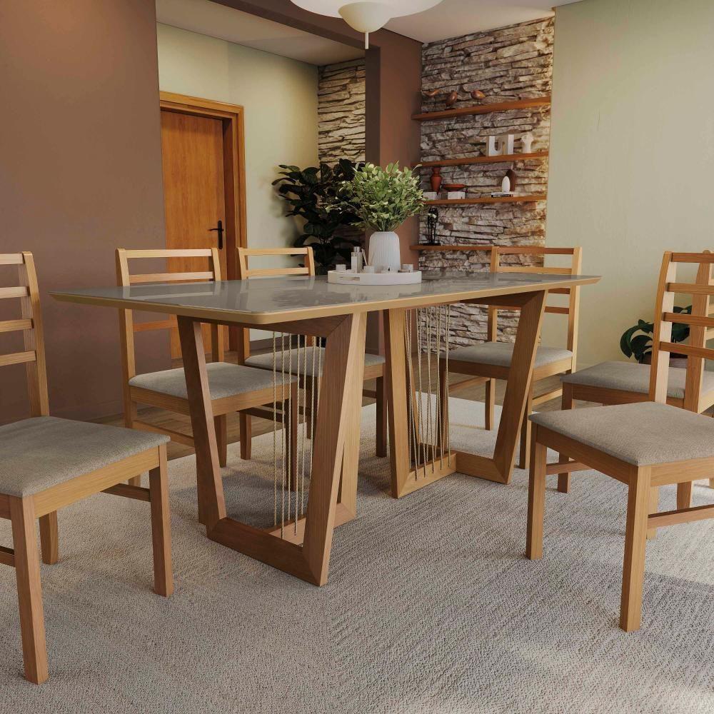 Conjunto Sala De Jantar Elisa Em Madeira Maciça 6 Cadeiras Linho Fendi - 10