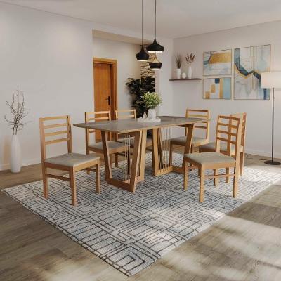 Conjunto Sala De Jantar Elisa Em Madeira Maciça 6 Cadeiras Linho Fendi