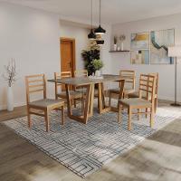 Conjunto Sala De Jantar Elisa Em Madeira Maciça 6 Cadeiras Linho Fendi - 1