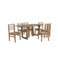 Conjunto Sala De Jantar Elisa Em Madeira Maciça 6 Cadeiras Linho Fendi - 2