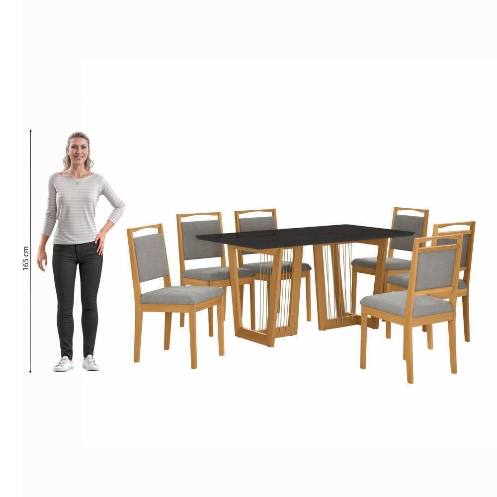 Conjunto Sala De Jantar Lina Em Madeira Maciça 6 Cadeiras Boucle Cinza - 9