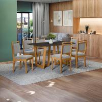 Conjunto Sala De Jantar Lina Em Madeira Maciça 6 Cadeiras Boucle Cinza - 1