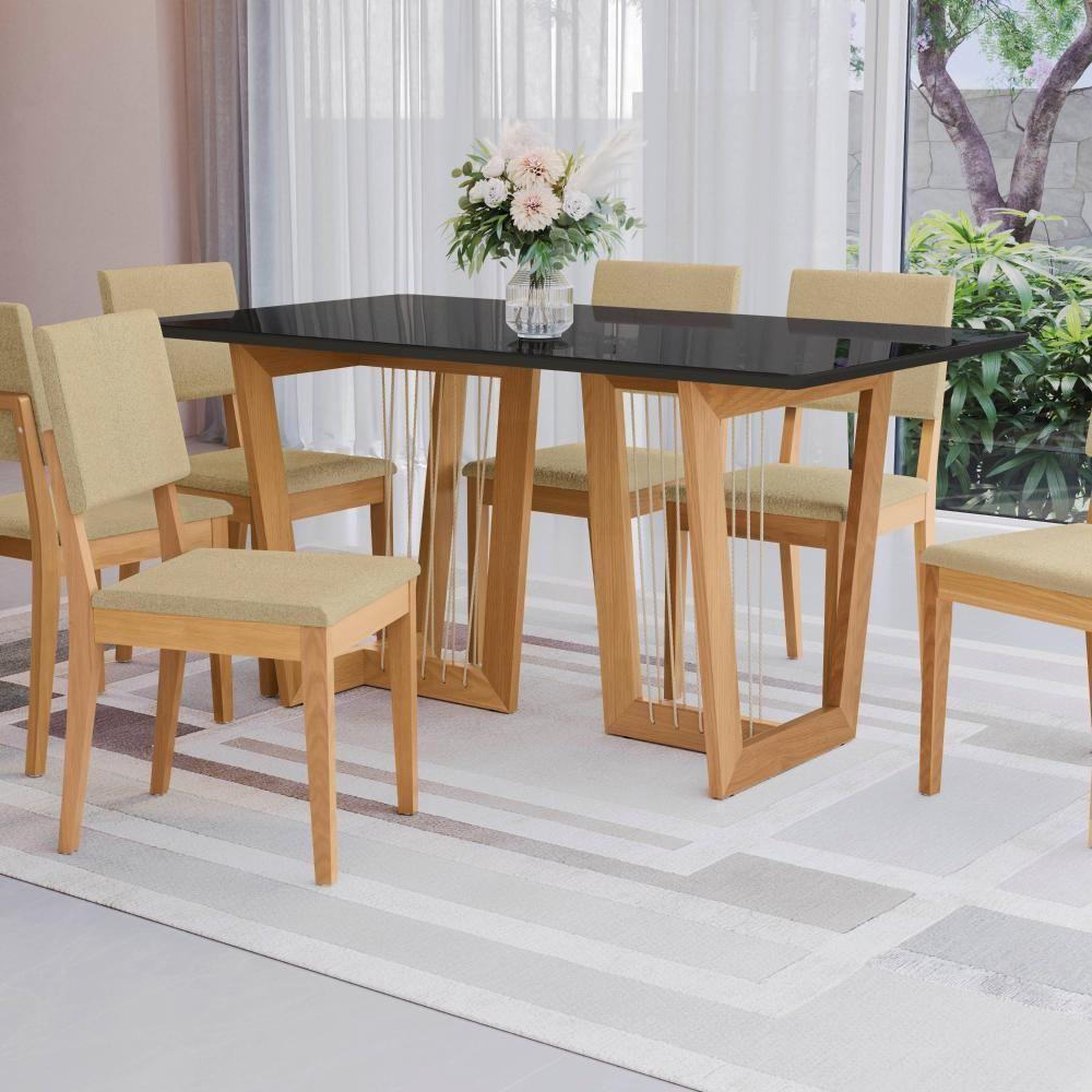 Conjunto Sala De Jantar Dora Em Madeira Maciça 6 Cadeiras Boucle Bege - 4