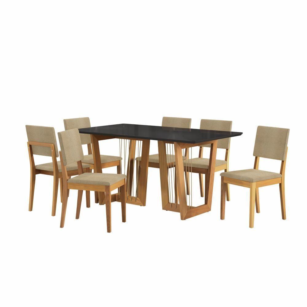 Conjunto Sala De Jantar Dora Em Madeira Maciça 6 Cadeiras Boucle Bege - 7