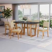 Conjunto Sala De Jantar Dora Em Madeira Maciça 6 Cadeiras Boucle Bege - 1