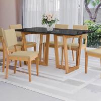 Conjunto Sala De Jantar Dora Em Madeira Maciça 6 Cadeiras Boucle Bege