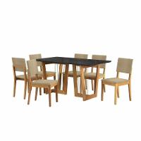 Conjunto Sala De Jantar Dora Em Madeira Maciça 6 Cadeiras Boucle Bege - 7