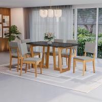 Conjunto Sala De Jantar Dora Em Madeira Maciça 6 Cadeiras Boucle Cinza - 1