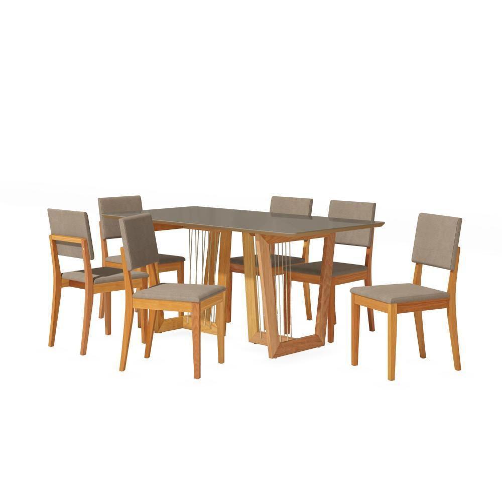 Conjunto Sala De Jantar Dora Em Madeira Maciça 6 Cadeiras Linho Fendi - 2