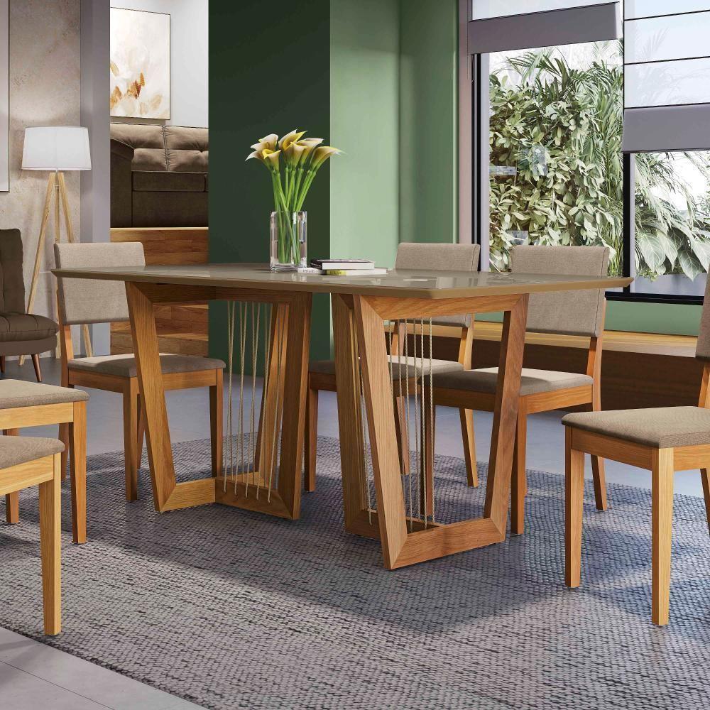 Conjunto Sala De Jantar Dora Em Madeira Maciça 6 Cadeiras Linho Fendi - 6